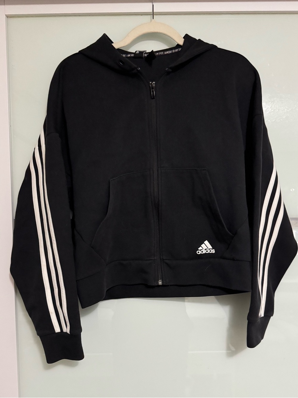Adidas Cropped Black Zip-up Hoodie